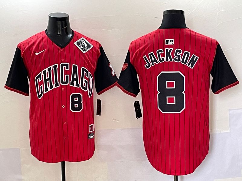 Men 2025 Chicago White Sox #8 Jackson Red Stripe Joint Name Nike MLB Jersey style 38->chicago white sox->MLB Jersey